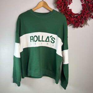 Rolla's Womens Streetwear Split Logo Sweater LARGE Color Block Green White Cotto